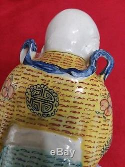 Antique 19th C. Chinese Famille Porcelain Buddha Statue God Shou Lao Figure Rare