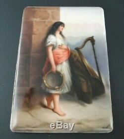 Antique 19th Century Signed Wagner Hand Painted Porcelain Homeless Stray Tile