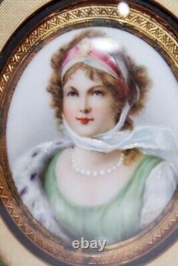 Antique 19th c Hand Painted Porcelain Lady Portrait on Frame