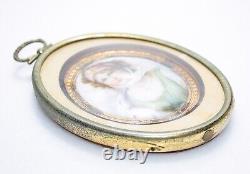 Antique 19th c Hand Painted Porcelain Lady Portrait on Frame