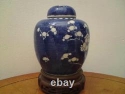 Antique 19th century Chinese Blue and White Prunus Ginger Jar and cover -Perfect