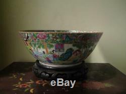 Antique 19th century Chinese Canton Famille Rose Porcelain Punch Bowl