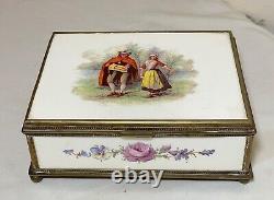 Antique 19th century hand painted porcelain bronze French Faience jewelry Box