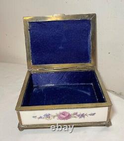 Antique 19th century hand painted porcelain bronze French Faience jewelry Box