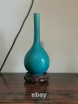 Antique 19thc chinese porcelain turquoise glazed long neck vase Qing