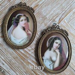 Antique 2xMiniature Porcelain Wall Frames Hand Painted