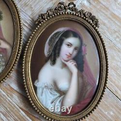 Antique 2xMiniature Porcelain Wall Frames Hand Painted