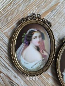 Antique 2xMiniature Porcelain Wall Frames Hand Painted