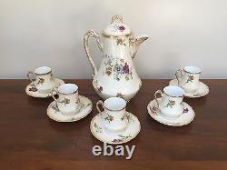 Antique A&D Limoges Hand-Painted CHOCOLATE POT with CUPS & SAUCER SETS Pansies