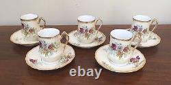 Antique A&D Limoges Hand-Painted CHOCOLATE POT with CUPS & SAUCER SETS Pansies