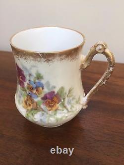 Antique A&D Limoges Hand-Painted CHOCOLATE POT with CUPS & SAUCER SETS Pansies