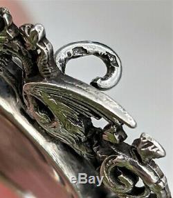 Antique Art Nouveau French Hand Painted Porcelain Sterling Silver Dragon Brooch