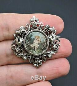 Antique Art Nouveau French Hand Painted Porcelain Sterling Silver Dragon Brooch