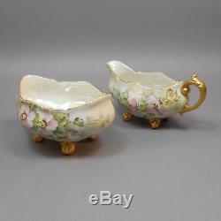 Antique Artist Signed Handpainted Limoges Porcelain Tea Set Teapot Creamer Sugar