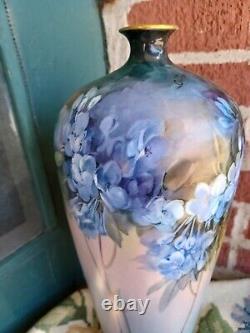 Antique Artist Signed Unmarked Limoges Hand Painted Floral Tall Porcelain Vase