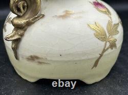 Antique Austrian Carlsbad Hand Painted Porcelain Floral Dragon Handle Vase