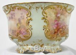 Antique BTD Limoges Green Porcelain Cup Saucer Embossed Gilded Hand Painted Bird