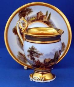 Antique British Porcelain Cup and Saucer Hand Painted Landscape Scene