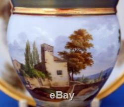 Antique British Porcelain Cup and Saucer Hand Painted Landscape Scene
