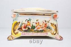 Antique CAPODIMONTE Italy Cherub Floral Hand Painted Porcelain Jewelry Box