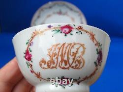 Antique CHINESE QING QIANLONG Armorial monogram TEA CUP SAUCER vase plate