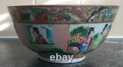 Antique CHINESE canton 5.5 COURT SCENES BIRDS BUTTEFLY FAMILLE VERTE RICE BOWL