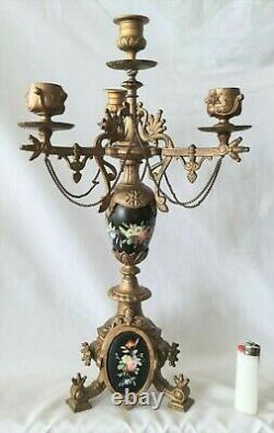 Antique Candleabras Candlesticks 3 Arm Porcelain Hand Painted Italian French