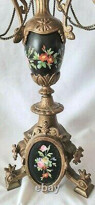 Antique Candleabras Candlesticks 3 Arm Porcelain Hand Painted Italian French
