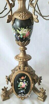 Antique Candleabras Candlesticks 3 Arm Porcelain Hand Painted Italian French