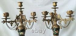 Antique Candleabras Candlesticks 3 Arm Porcelain Hand Painted Italian French