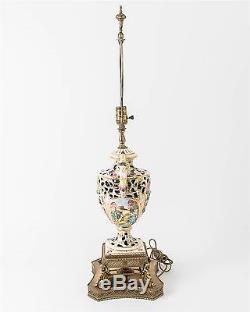 Antique Capodimonte Italian Urn Lamp Porcelain 32.75 Brass Base Hand Painted