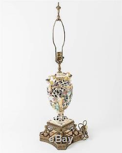 Antique Capodimonte Italian Urn Lamp Porcelain 32.75 Brass Base Hand Painted