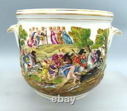 Antique Capodimonte Jardiniere Large Cache Pot Naples Porcelain Hand Painted