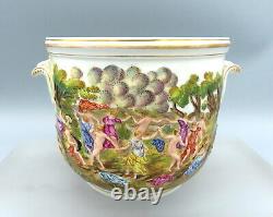 Antique Capodimonte Jardiniere Large Cache Pot Naples Porcelain Hand Painted