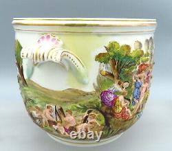 Antique Capodimonte Jardiniere Large Cache Pot Naples Porcelain Hand Painted