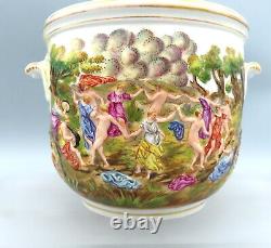 Antique Capodimonte Jardiniere Large Cache Pot Naples Porcelain Hand Painted