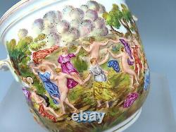 Antique Capodimonte Jardiniere Large Cache Pot Naples Porcelain Hand Painted