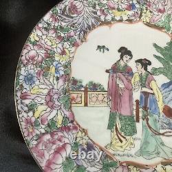 Antique Chinese 10 Hand Painted Porcelain Plate Dynasty Red Mark To Base