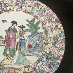 Antique Chinese 10 Hand Painted Porcelain Plate Dynasty Red Mark To Base