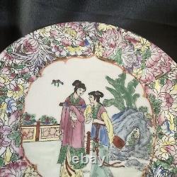 Antique Chinese 10 Hand Painted Porcelain Plate Dynasty Red Mark To Base