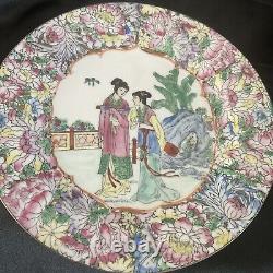 Antique Chinese 10 Hand Painted Porcelain Plate Dynasty Red Mark To Base