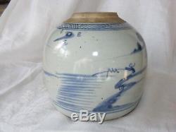 Antique Chinese 17thc Underglaze Blue Ming Ginger Jar Fishing Landscape 17 Cms