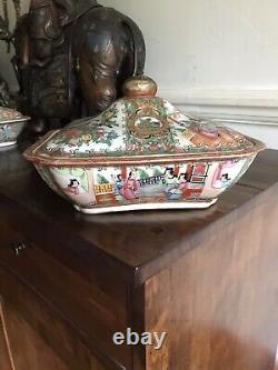 Antique Chinese 19thC Cantonese Hand Made Porcelain Family Rose Lidded Bowl Dish