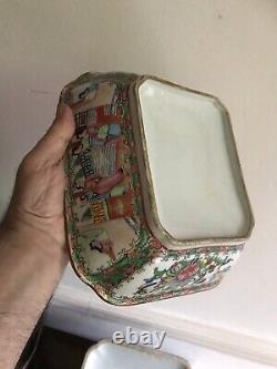 Antique Chinese 19thC Cantonese Hand Made Porcelain Family Rose Lidded Bowl Dish