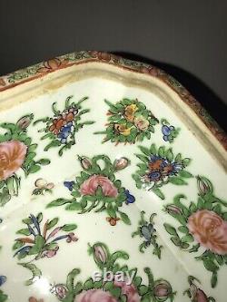 Antique Chinese 19thC Cantonese Hand Made Porcelain Family Rose Lidded Bowl Dish