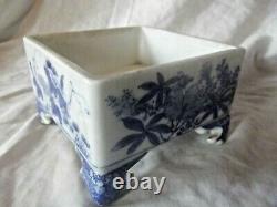 Antique Chinese Blue & White Handmade Hand Painted Square Pot