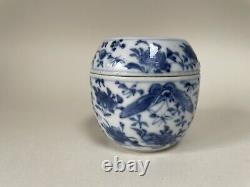 Antique Chinese Blue & White Porcelain Box With LID Qing Dynasty