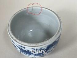 Antique Chinese Blue & White Porcelain Box With LID Qing Dynasty