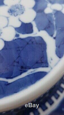 Antique Chinese Blue White Porcelain Ginger Jar & Stand 10 Prunus Blossom
