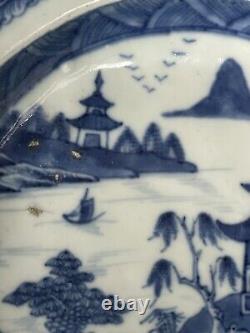 Antique Chinese Blue & White Porcelain Plate Qing Dynasty 27 CM Wide